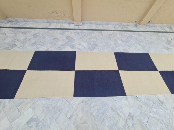 Blue and White Checkered Flatweave Wool Runner - Image 3