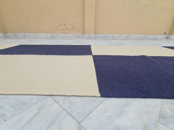 Blue and White Checkered Flatweave Wool Runner - Image 9