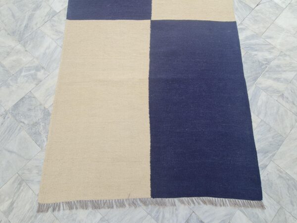 Blue and White Checkered Flatweave Wool Runner - Image 5